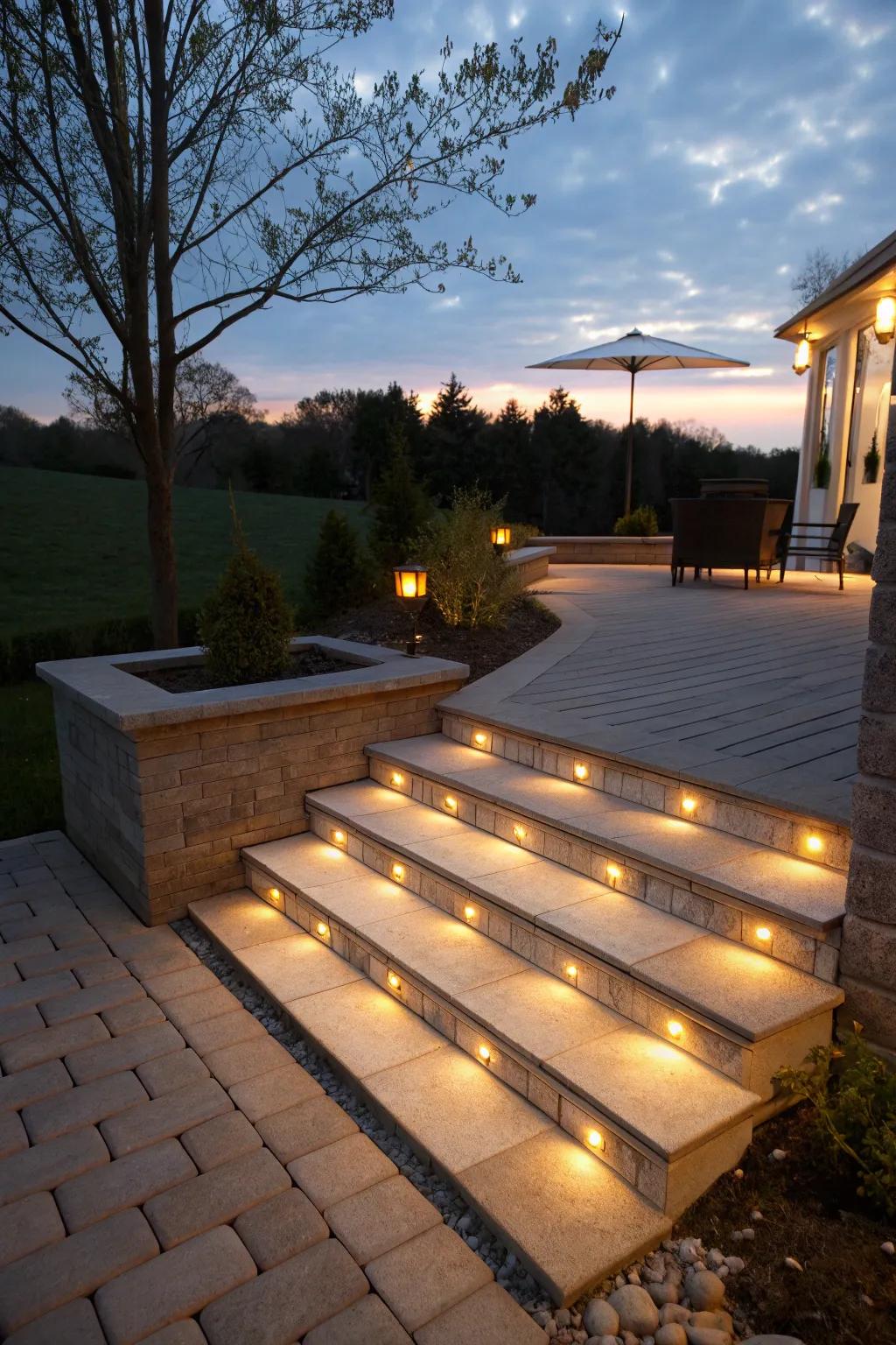 Step lights subtly illuminate stairs and enhance safety and aesthetics.