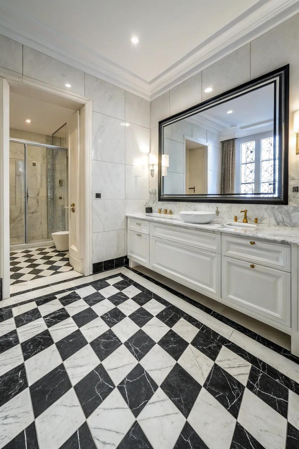 A statement floor turns your bathroom into an artistic space.