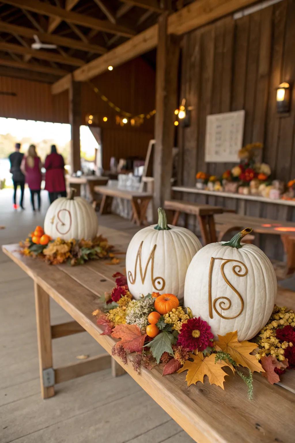 Creative pumpkin signage adding a personal touch to the venue.