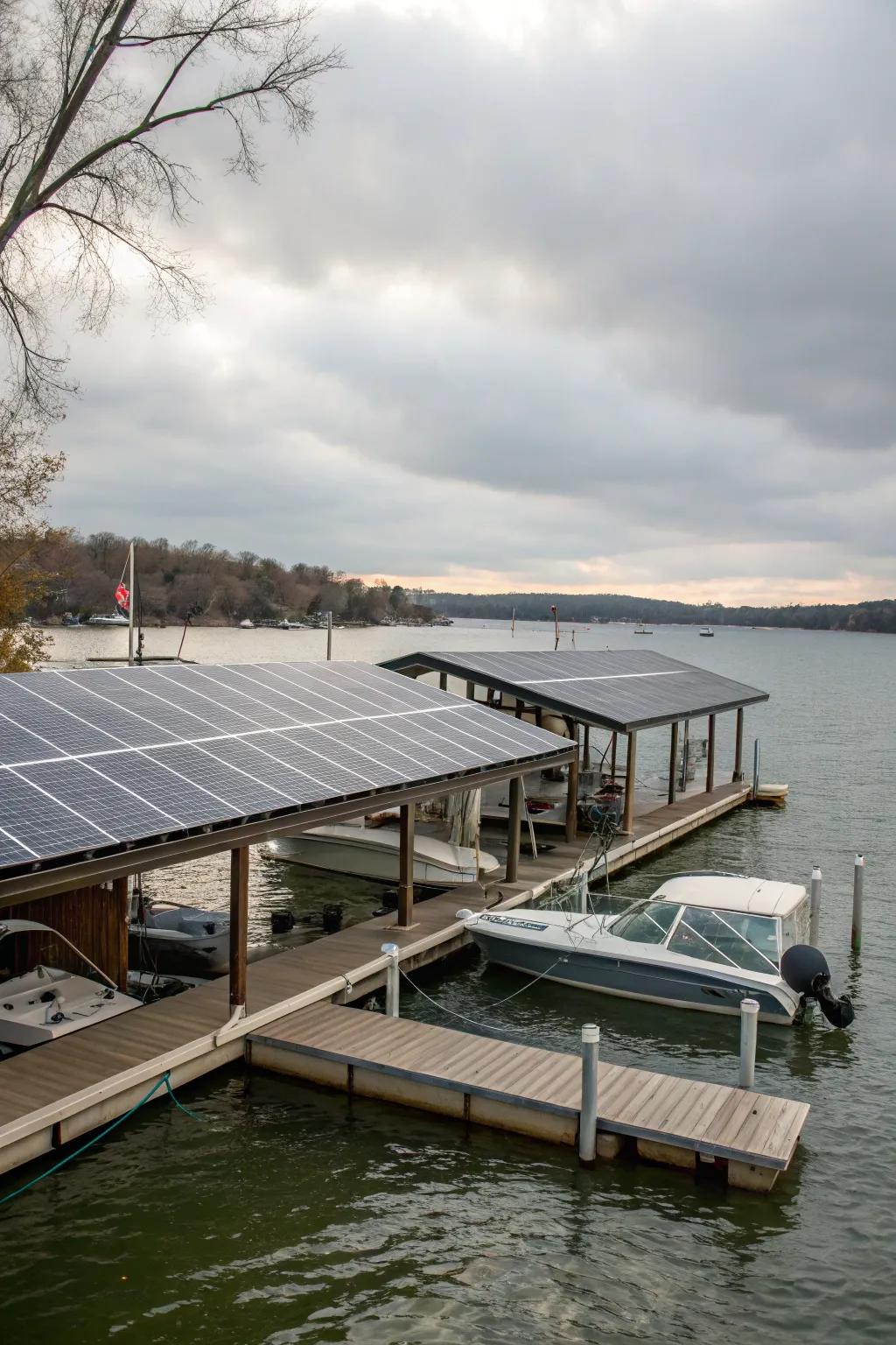 A dock that harnesses solar energy for sustainable power.