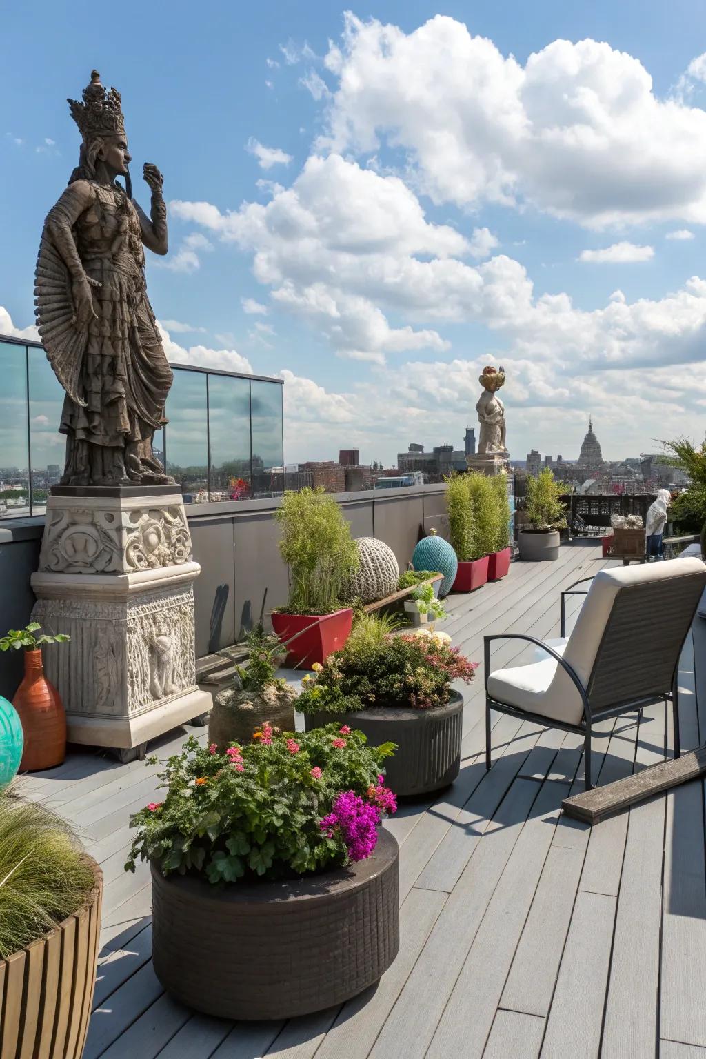 Express your creativity on your rooftop deck with artistic touches.