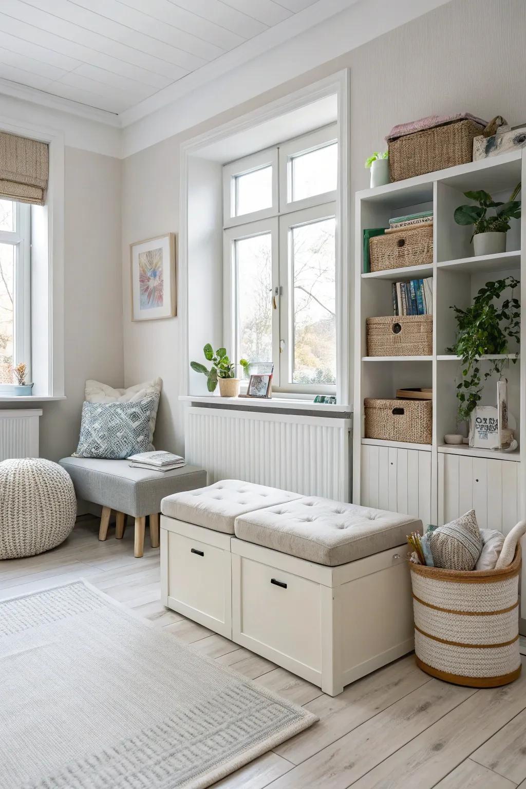 Multi-functional furniture enhances practicality in this Scandinavian space.