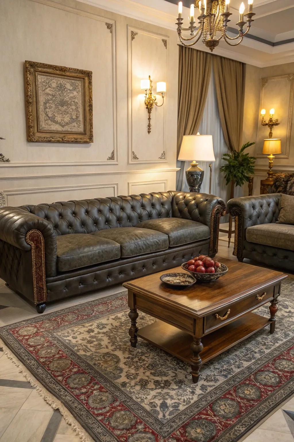 Chesterfield-style sectionals bring timeless elegance to your living space.