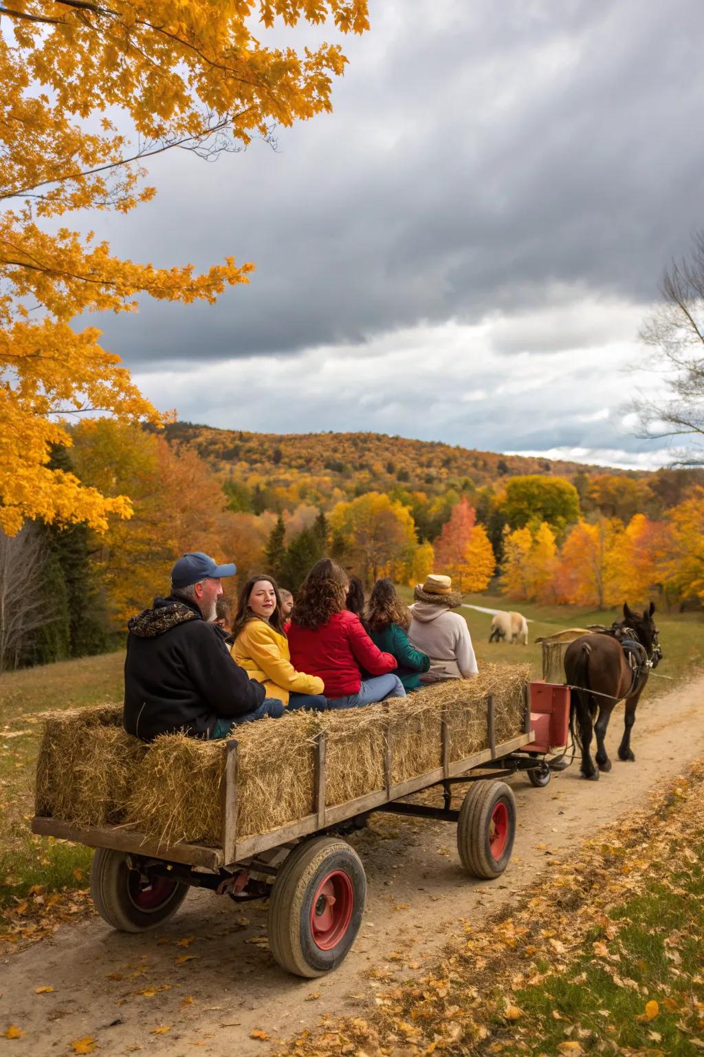 Hayrides bring movement and fun to fall sessions.