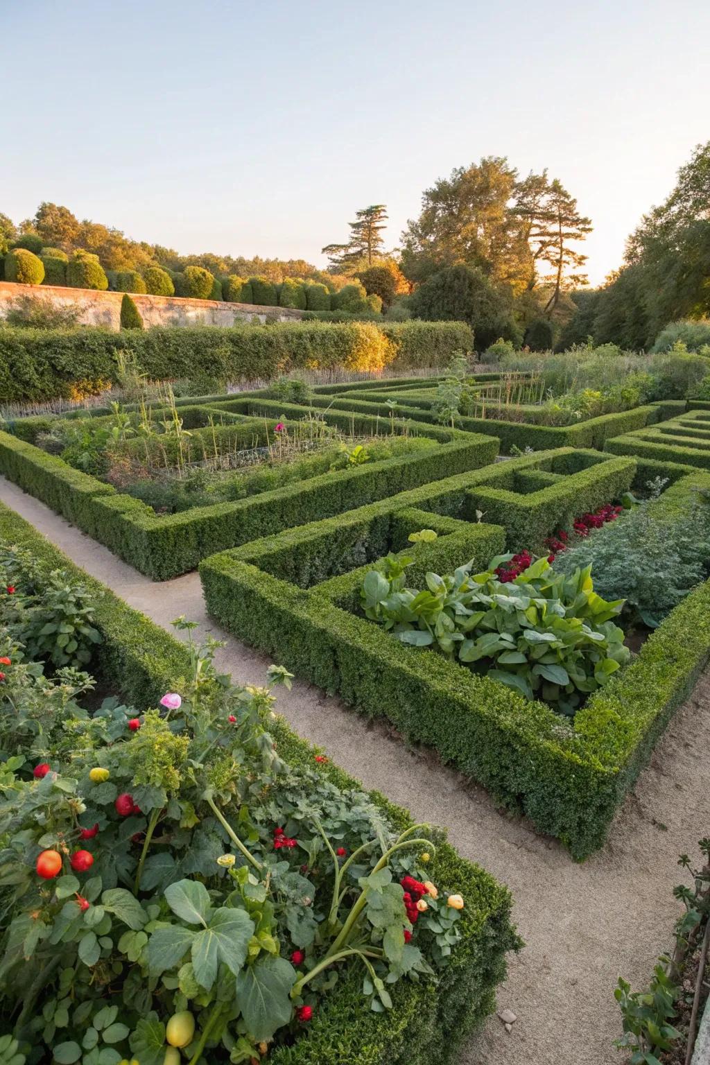 An edible plant maze offering both beauty and bounty.