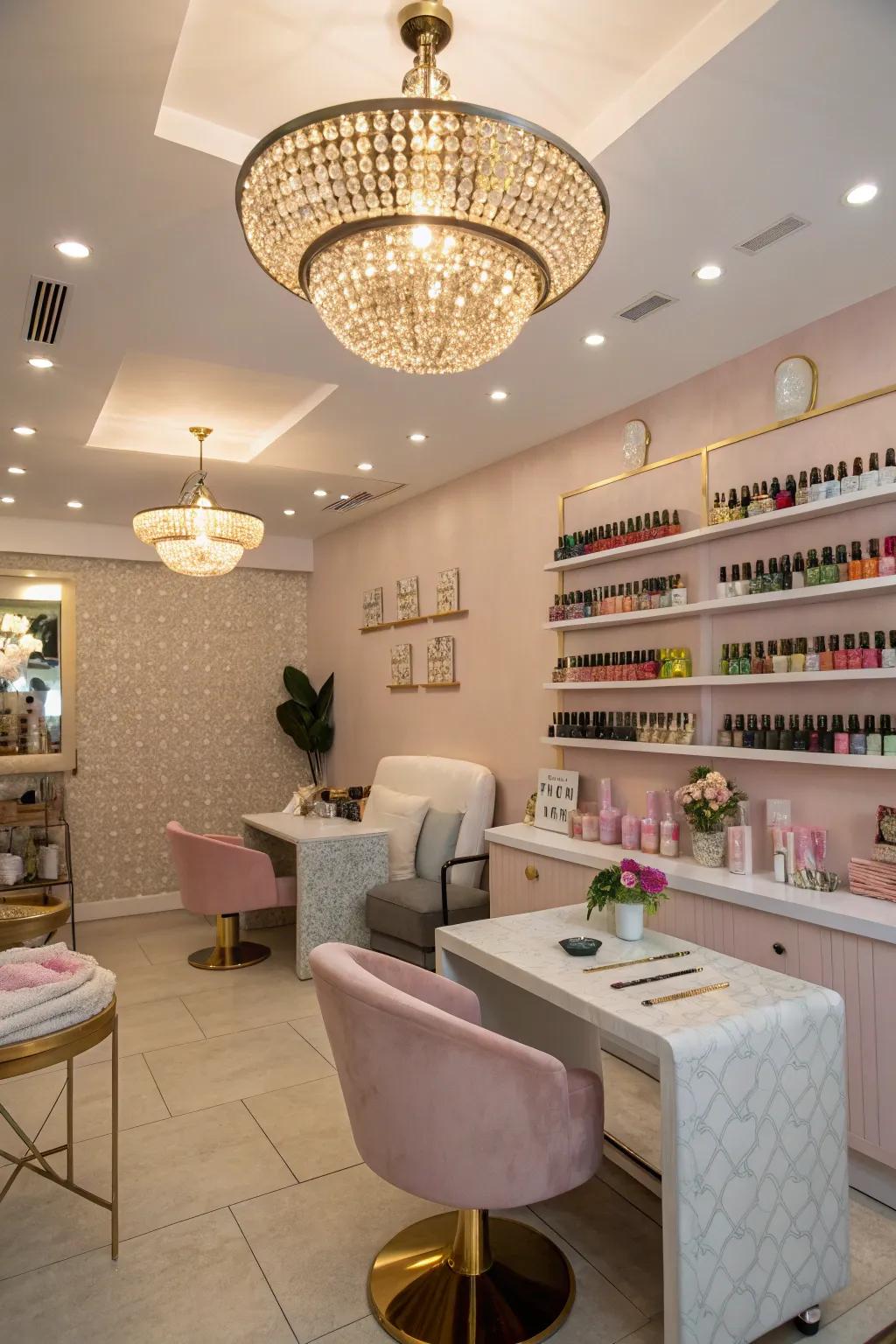 Lighting that doubles as art in your nail room.