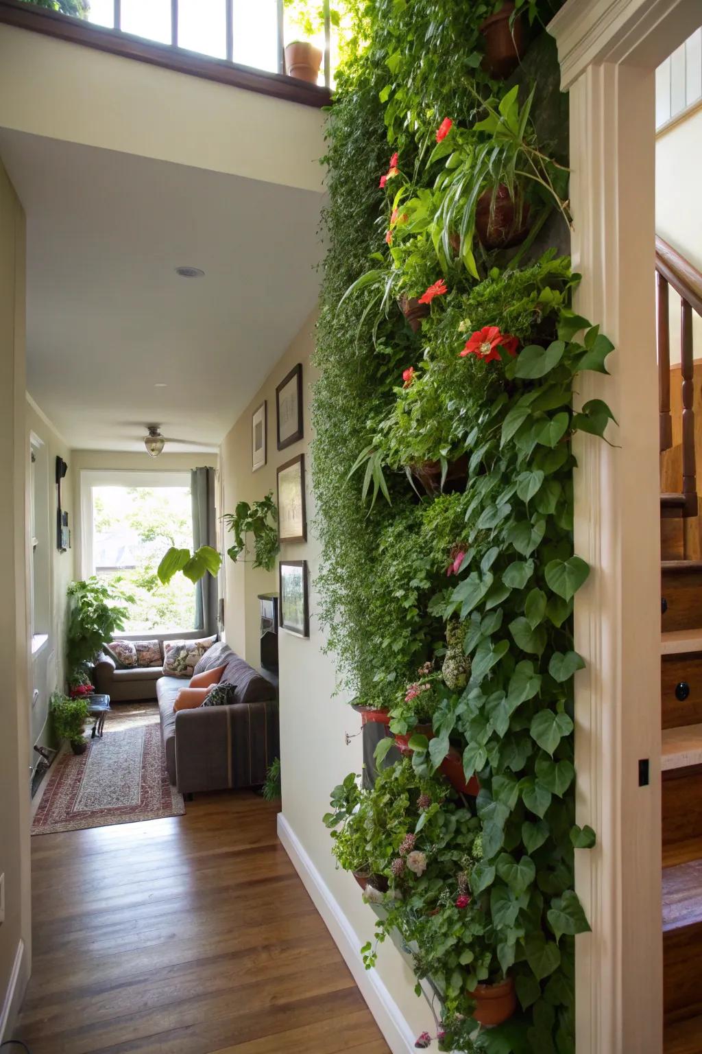 Vertical gardens bring nature into compact living areas.