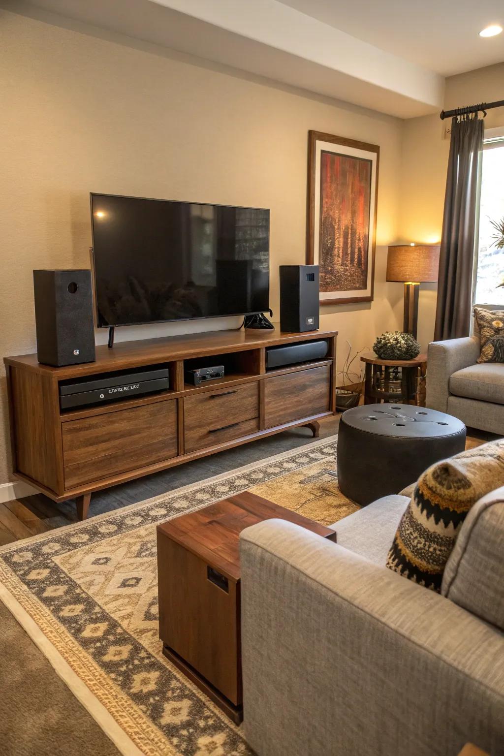 Soundbar integrated into custom furniture for a seamless look