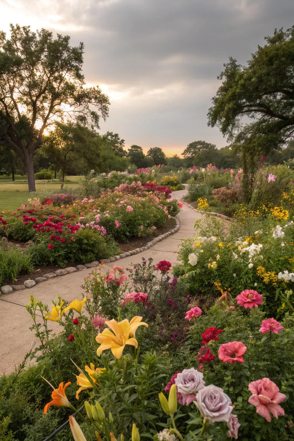 Perennial flower beds offering low-maintenance beauty.