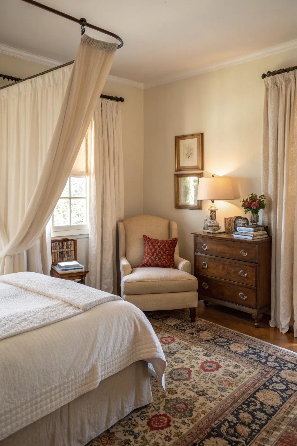 A bedroom retreat that offers tranquility in a Southern home.