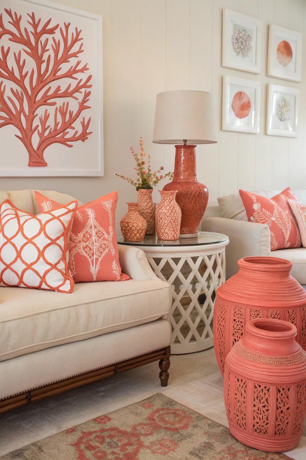 Coral accents bring a splash of vibrancy.