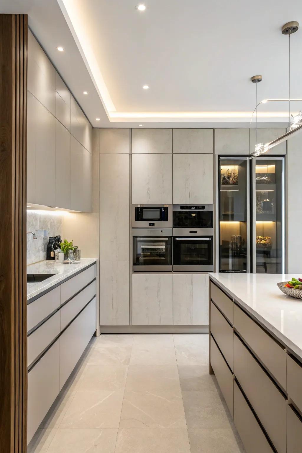 Concealed appliances keep the kitchen design clean and uninterrupted.