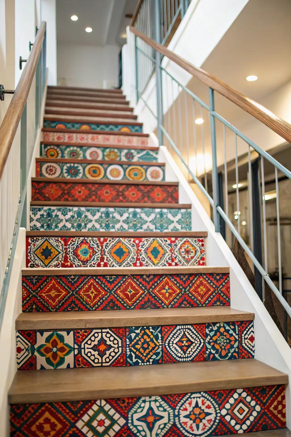 Patterned vinyl treads offer versatility and ease of maintenance.