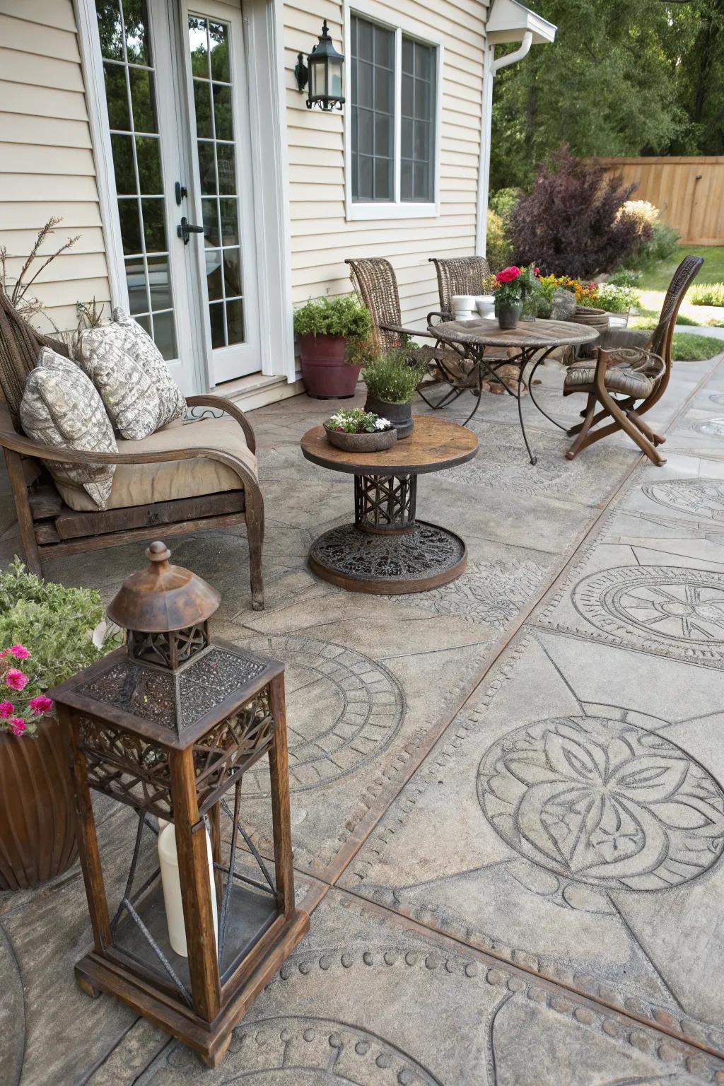 Antique finishes give this patio a timeless, classic feel.