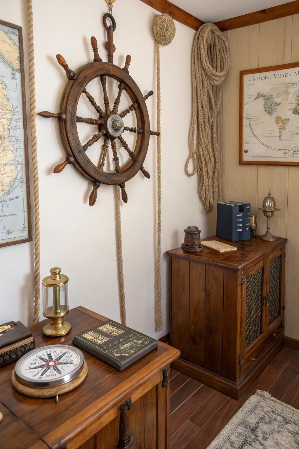 Nautical elements add an adventurous spirit to steampunk decor.