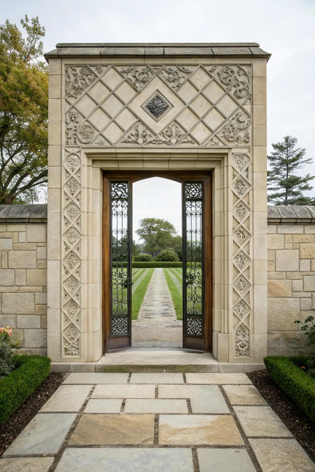 Symmetrical stone designs offer timeless harmony.