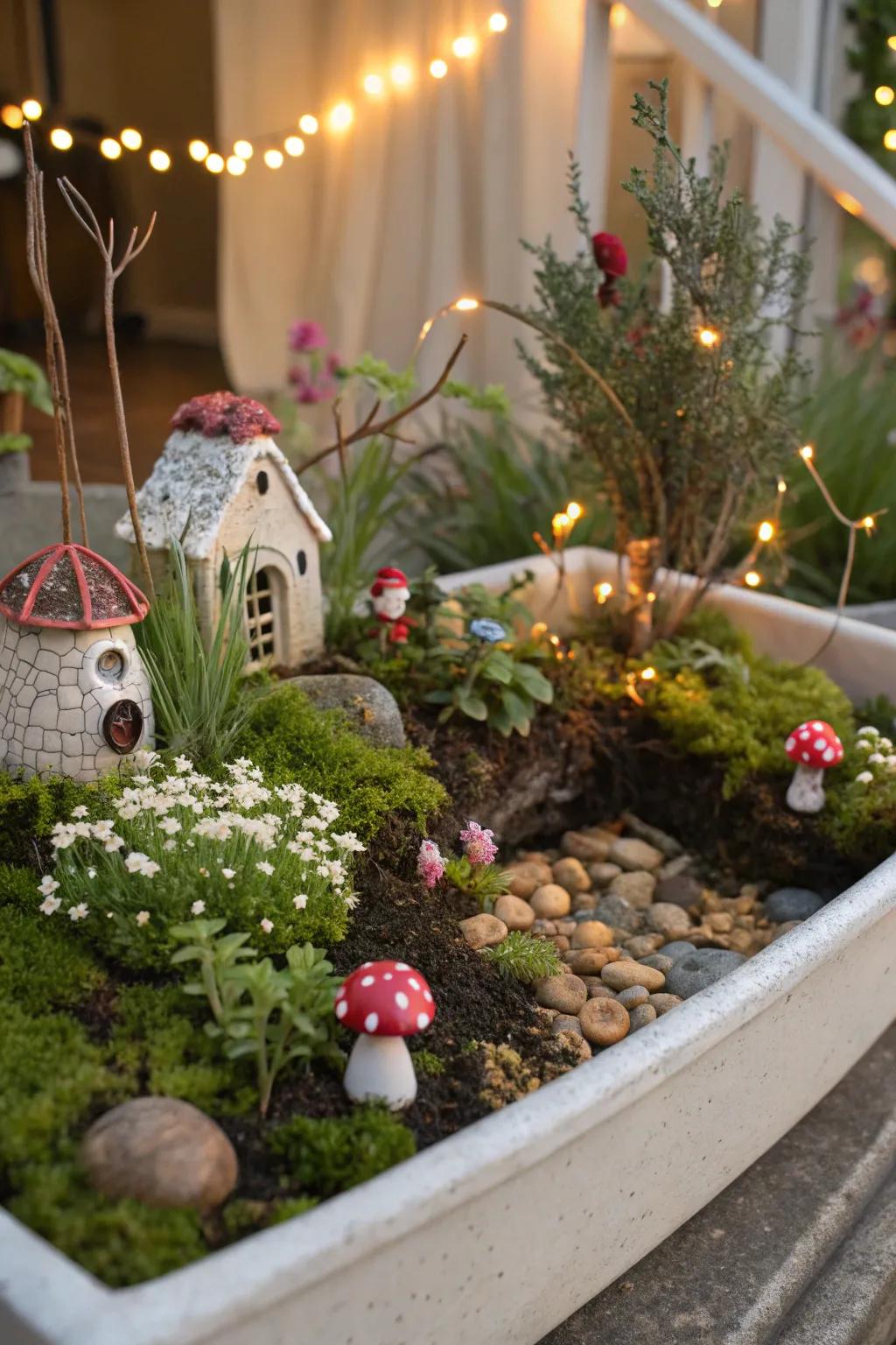 Fairy garden with miniature plants