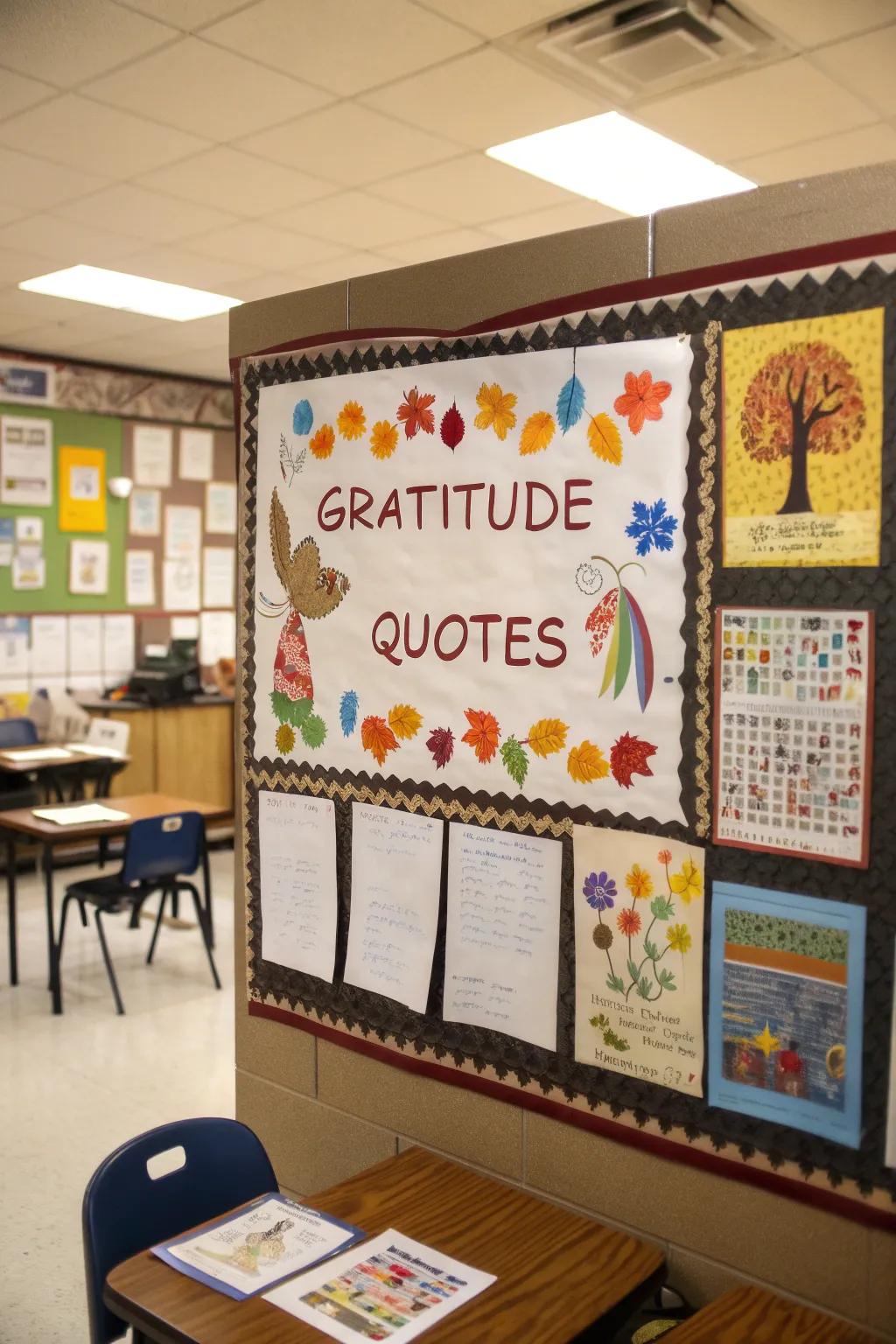 A seasonal bulletin board educates and delights with Thanksgiving themes.