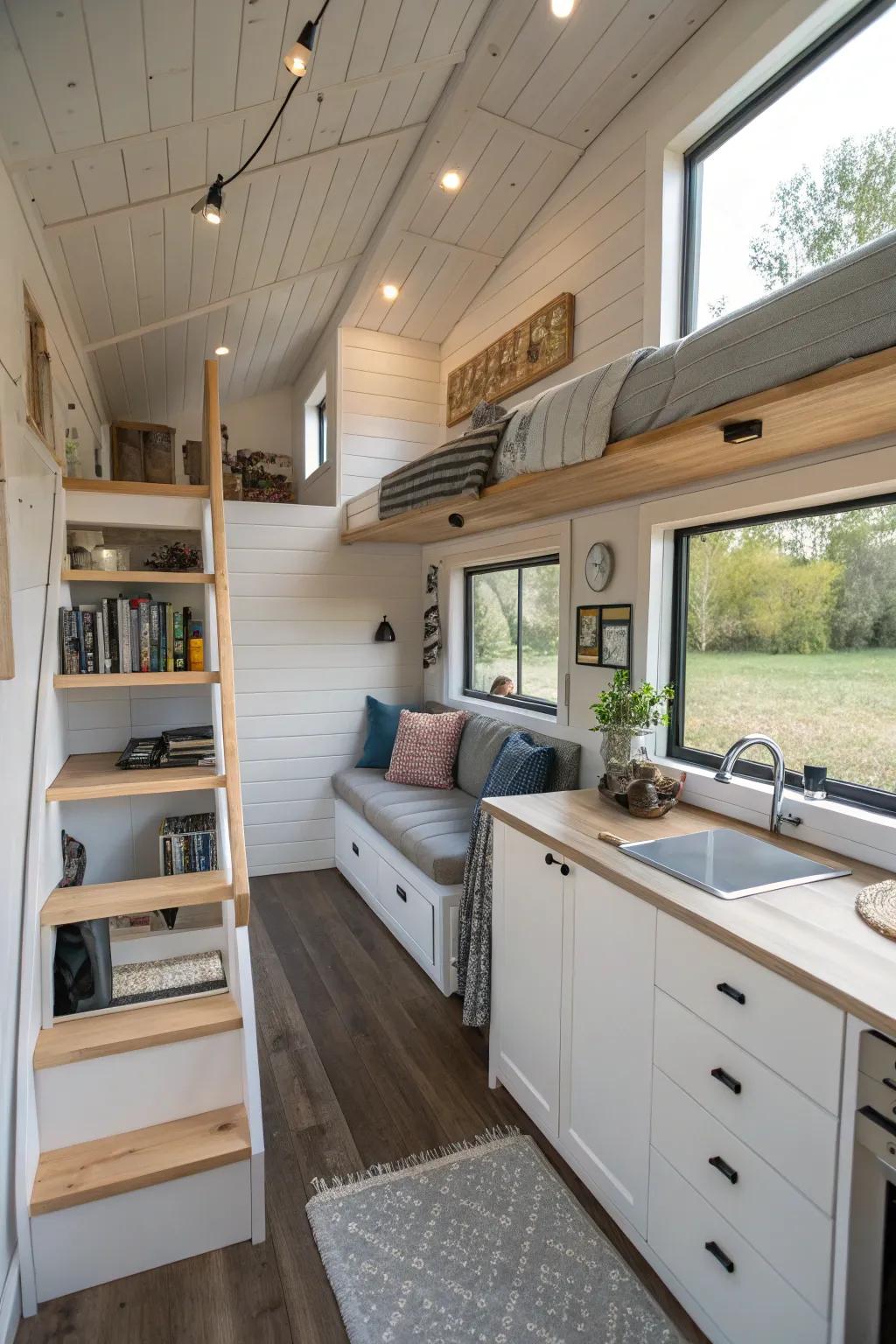 Unconventional layouts solve spatial challenges in this tiny house.