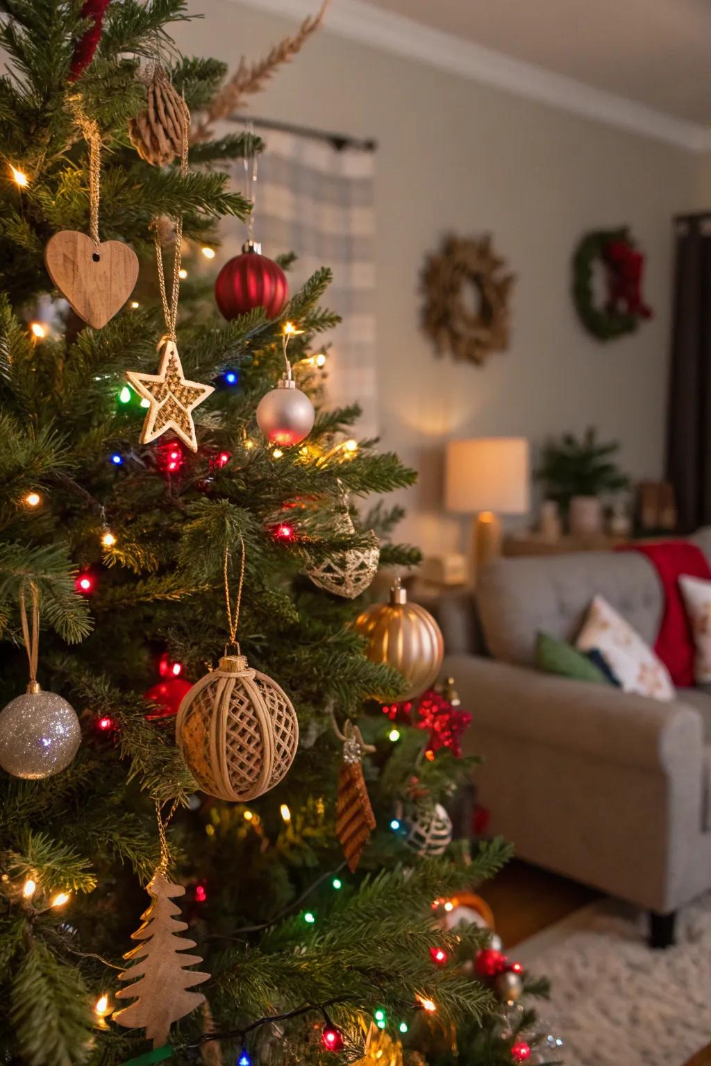 Eco-friendly ornaments offer a rustic and safe decor option.