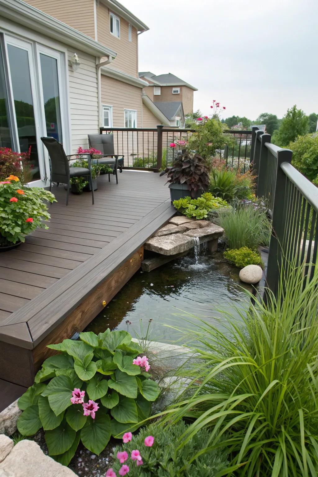 A water feature can be a focal point that adds tranquility to your deck.