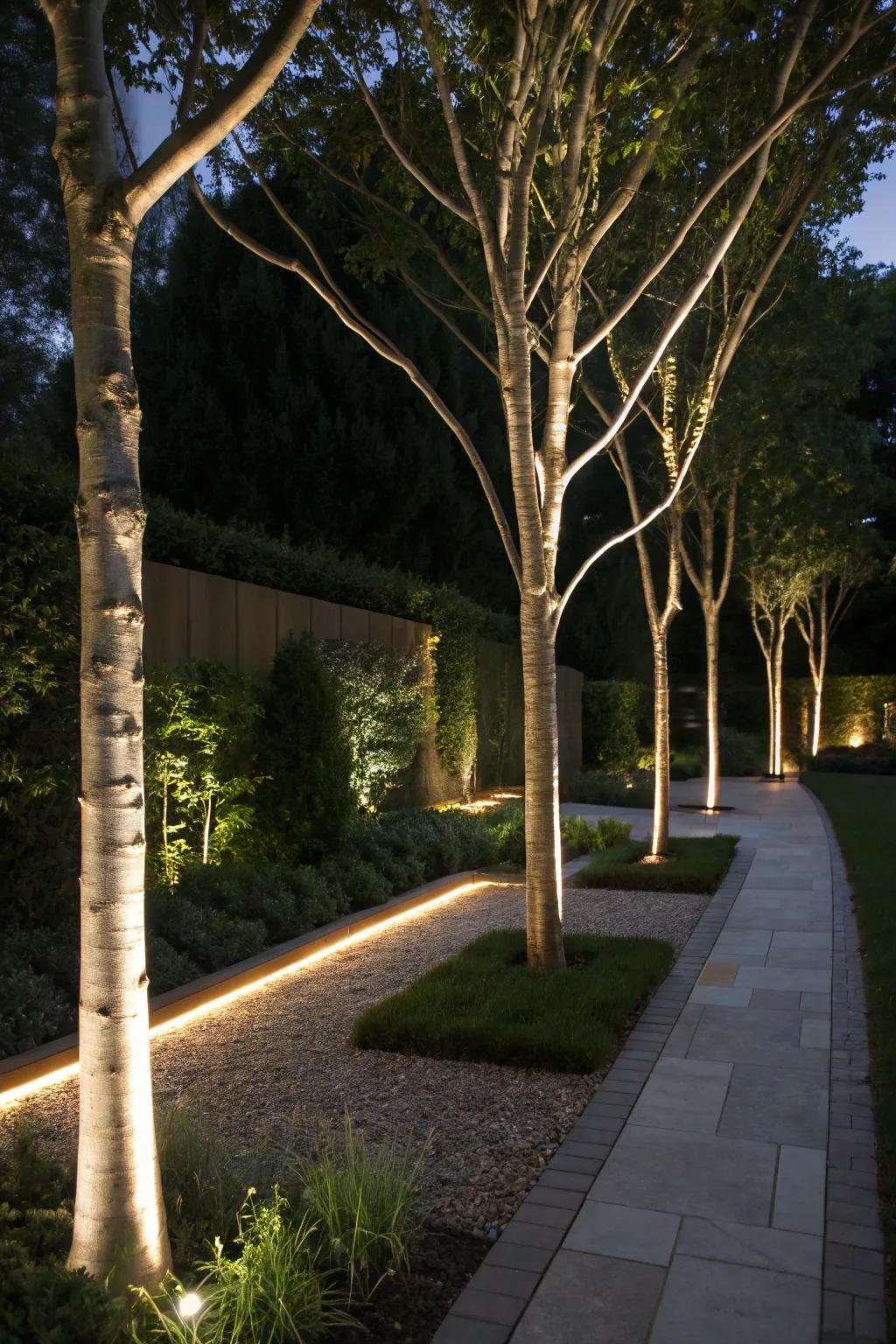 Hidden LED strips add a modern twist to tree lighting.