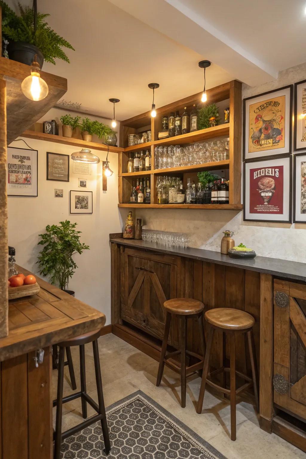 Even small spaces can be transformed into charming bar areas.