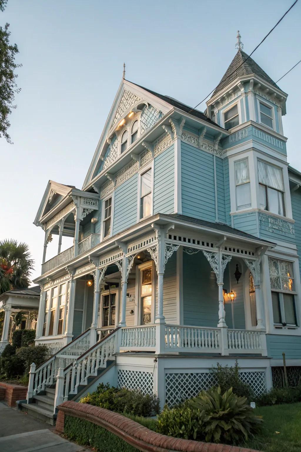Light blue hues provide a vintage and stylish twist to Victorian homes.
