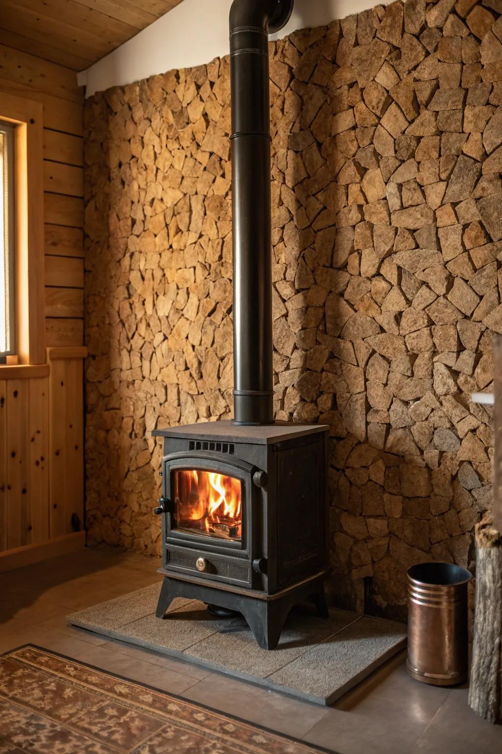 Cork walls provide unique texture and natural warmth.