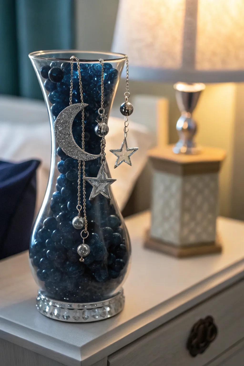 Mystical vibes with moonlit water beads and ornaments.