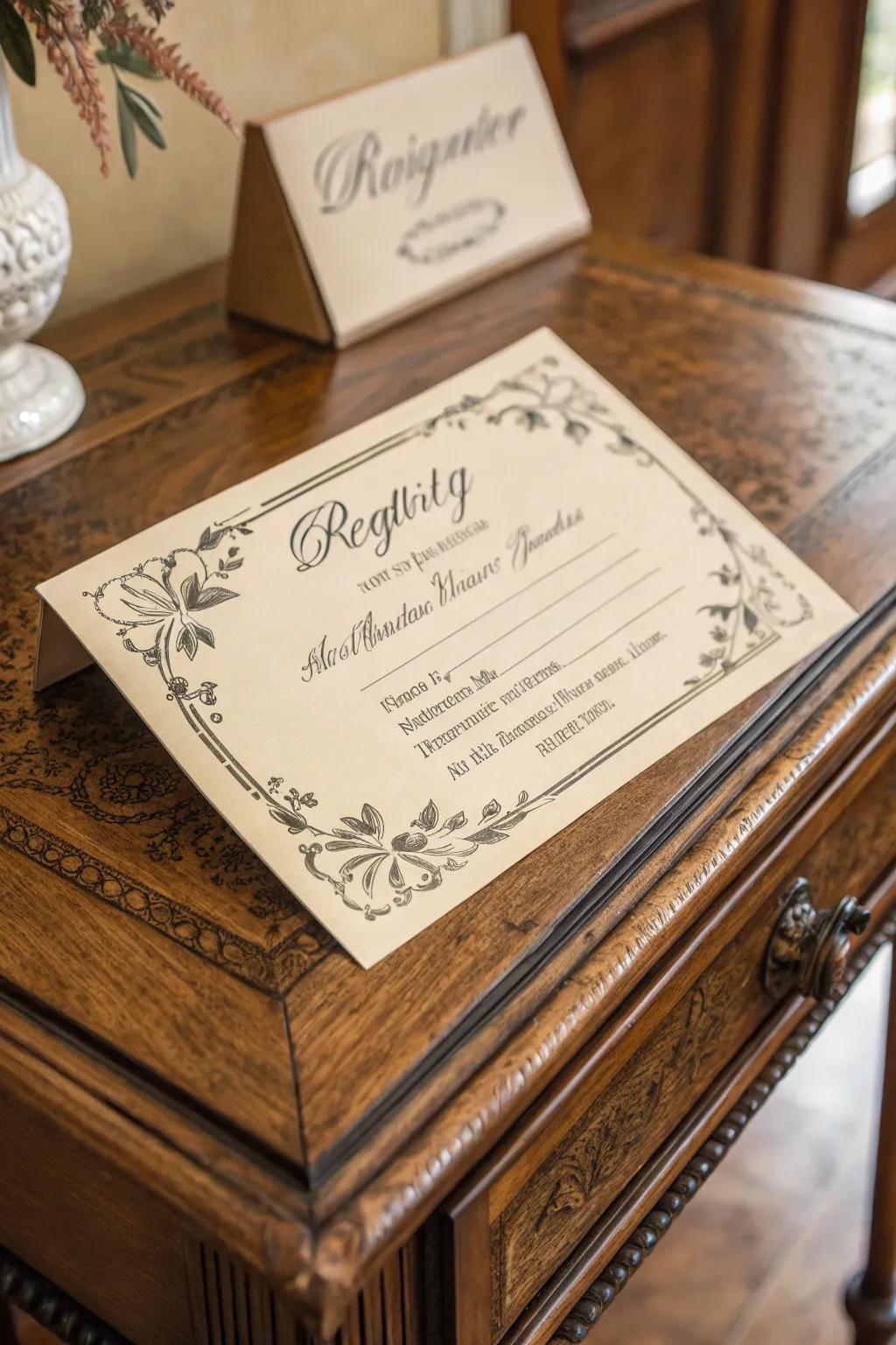 A registry card with a charming vintage touch.