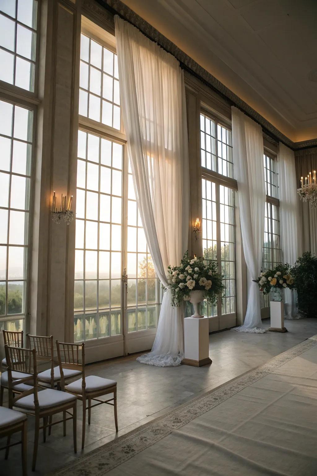 Sheer panels create a light and airy ambiance.