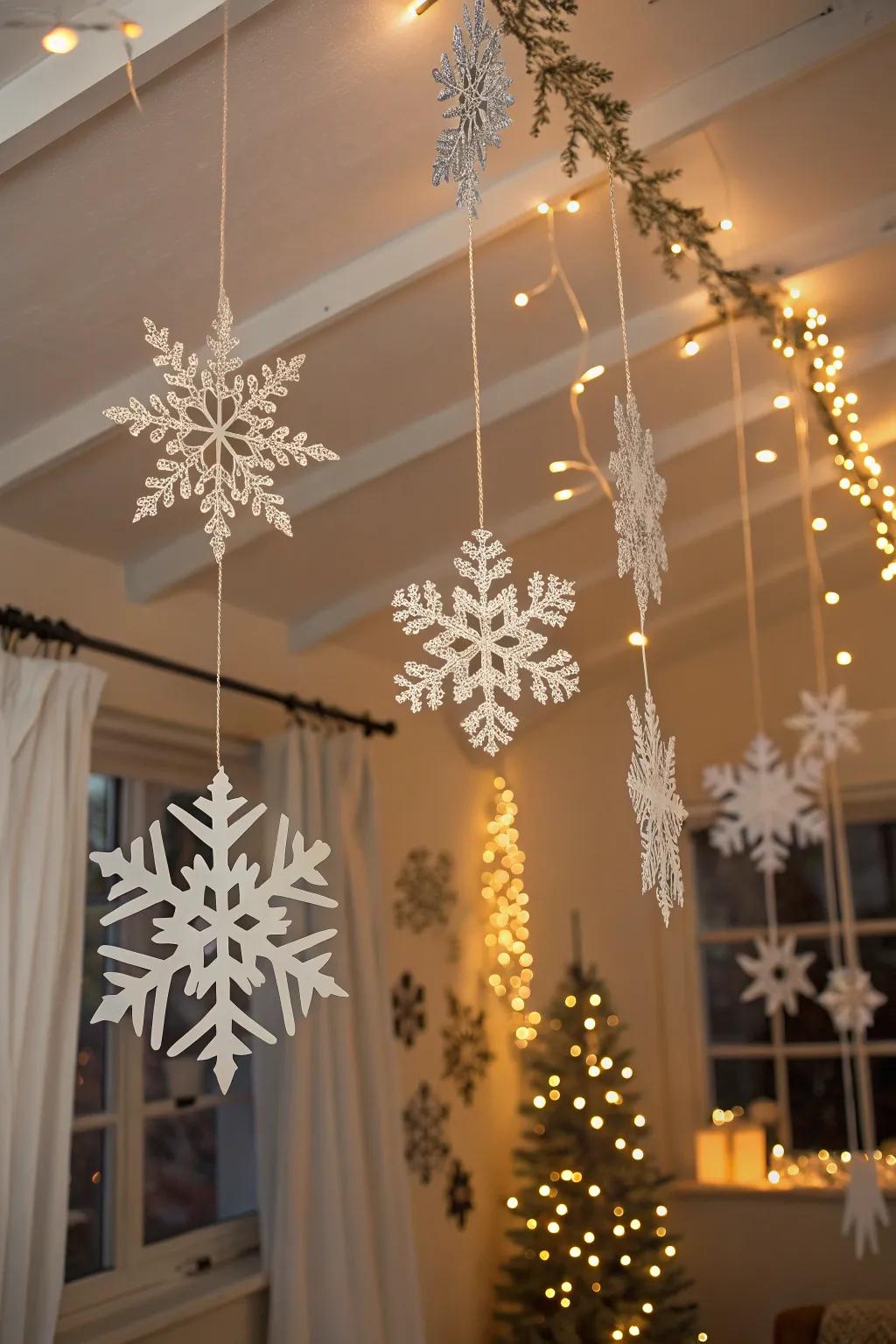 DIY snowflake mobiles for a personal touch.