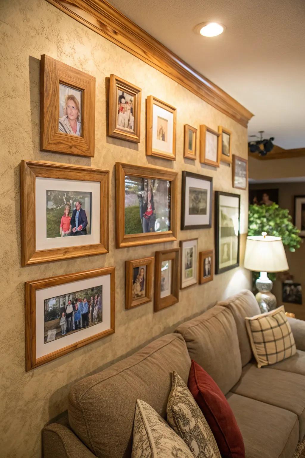 Wooden frames elegantly showcase your treasured memories.