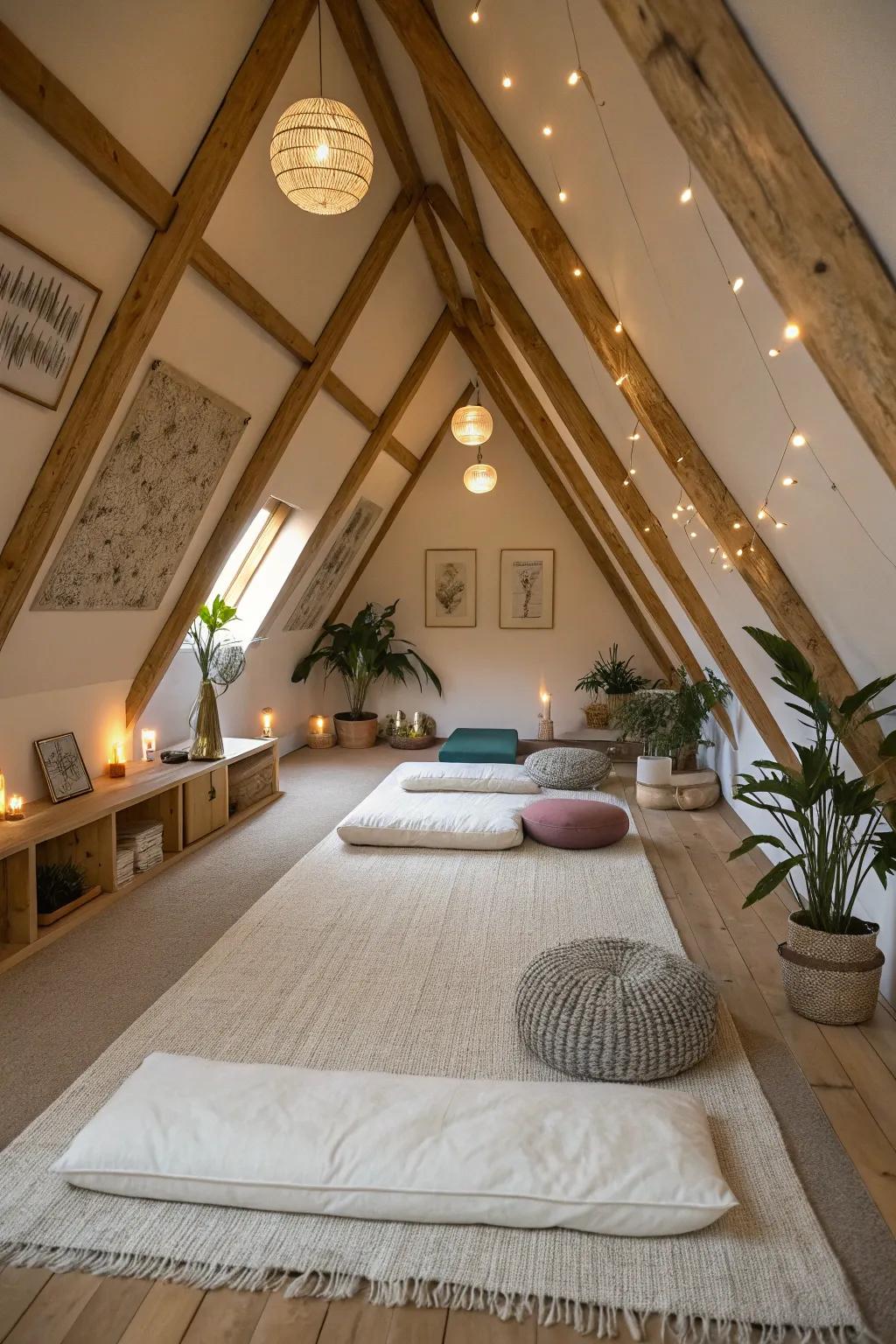 A calming meditation retreat in your attic offers a peaceful sanctuary.