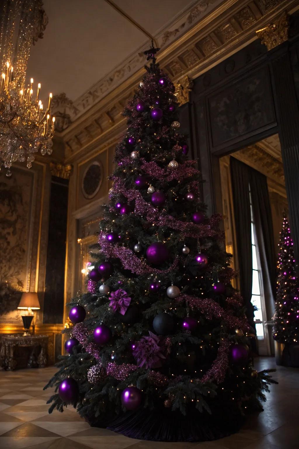 A dramatic Christmas tree showcasing bold colors for a theatrical flair.