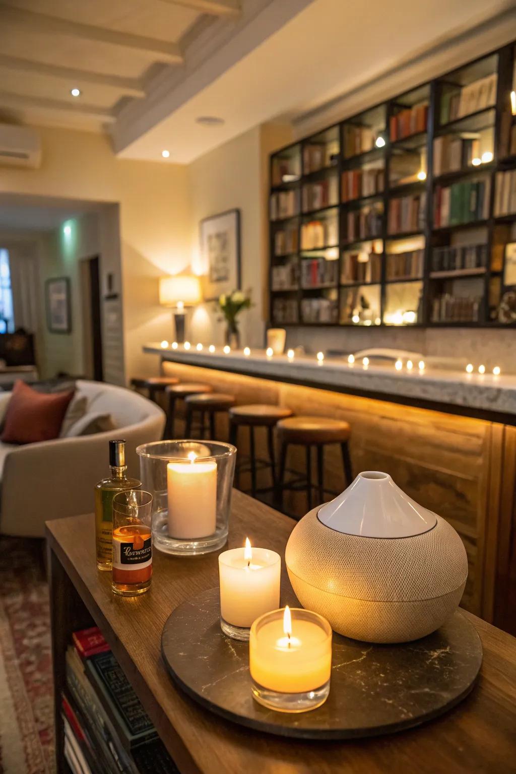 A signature scent enhances the ambiance of this cozy bar.