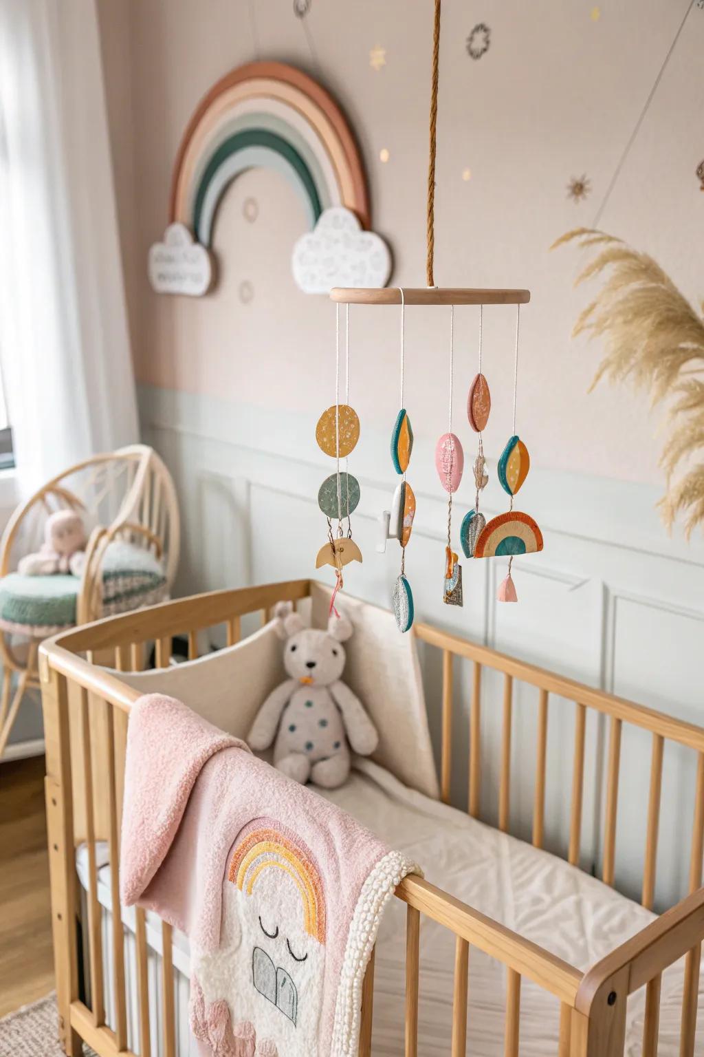 A mobile adds whimsy and visual interest to the baby corner, keeping little ones entertained.