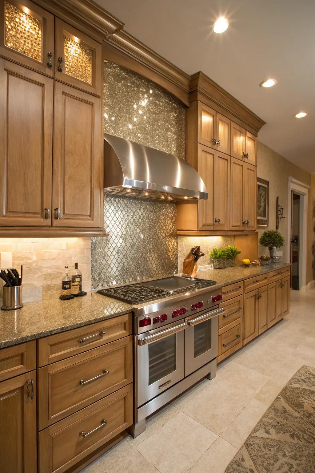 Metallic accents add a hint of glamour to the kitchen.