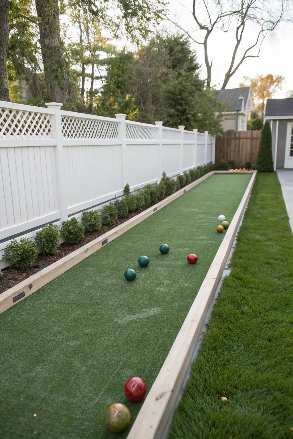 A fun bocce ball court for backyard entertainment.