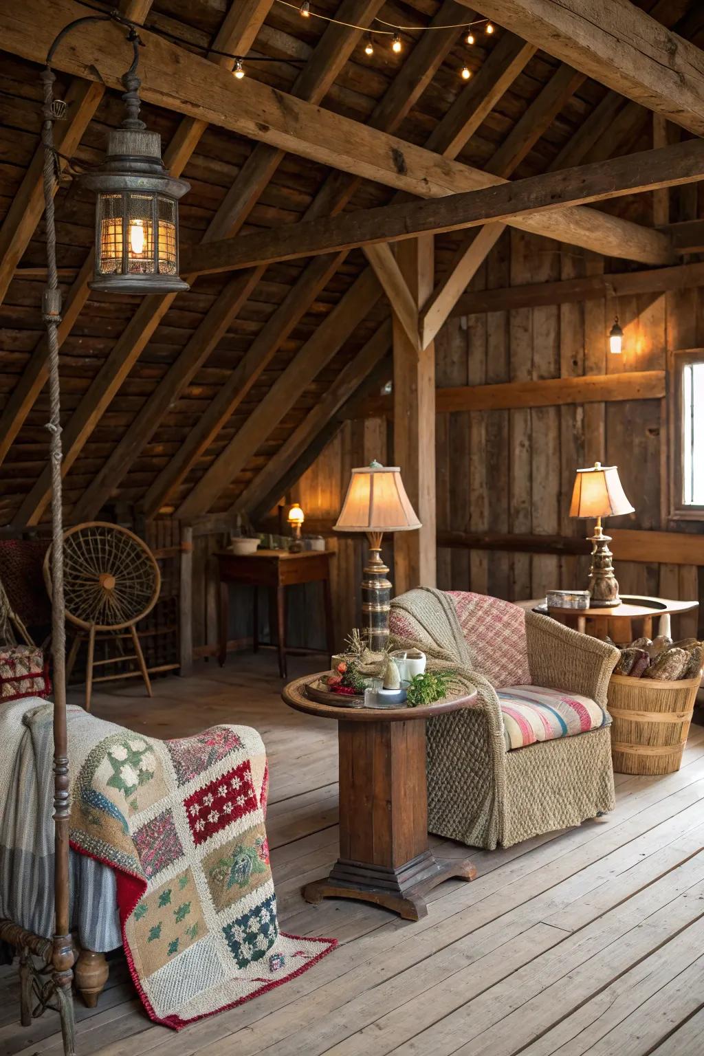 A barn loft enriched with vintage finds, offering charm and uniqueness.