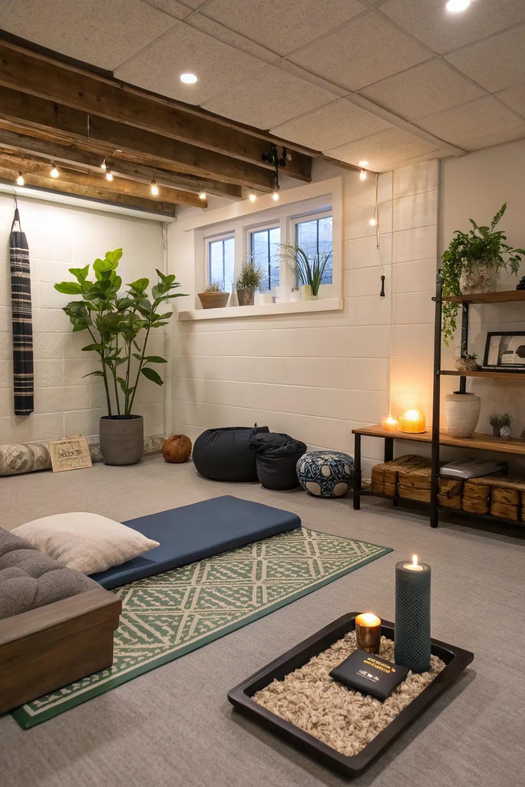 A Zen corner offers a peaceful retreat for relaxation and meditation.