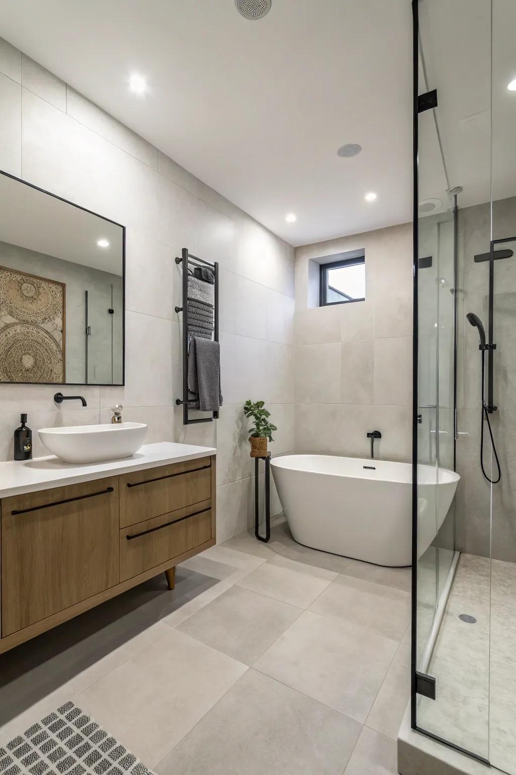 A minimalist oasis bathroom with serene simplicity.