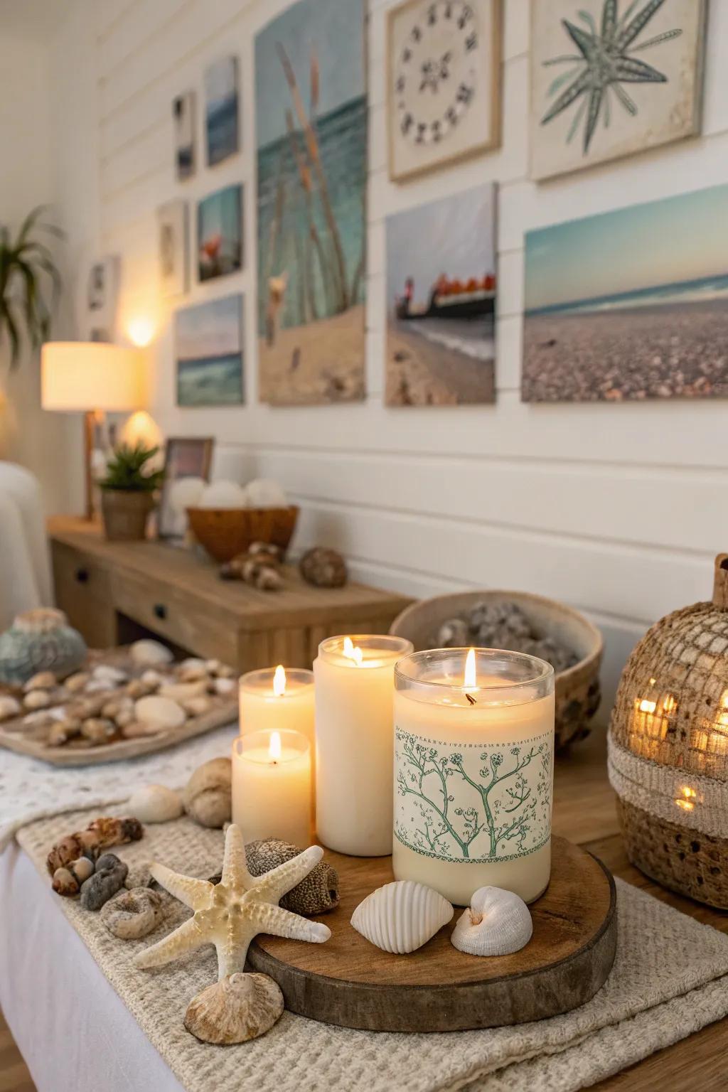 Beachy scents enhance the seaside ambiance.