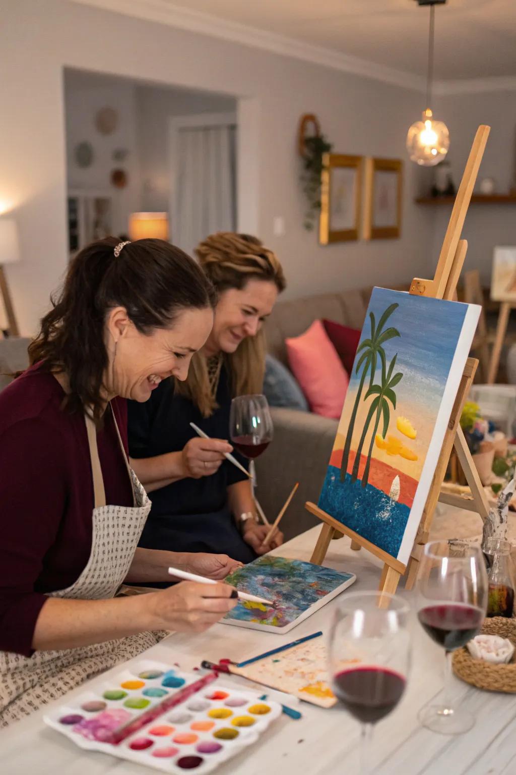 A paint and sip session blends creativity and relaxation.