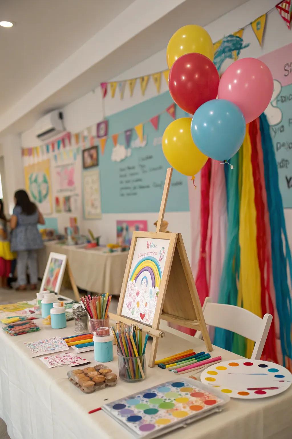 Art-themed baby shower with colorful and creative elements