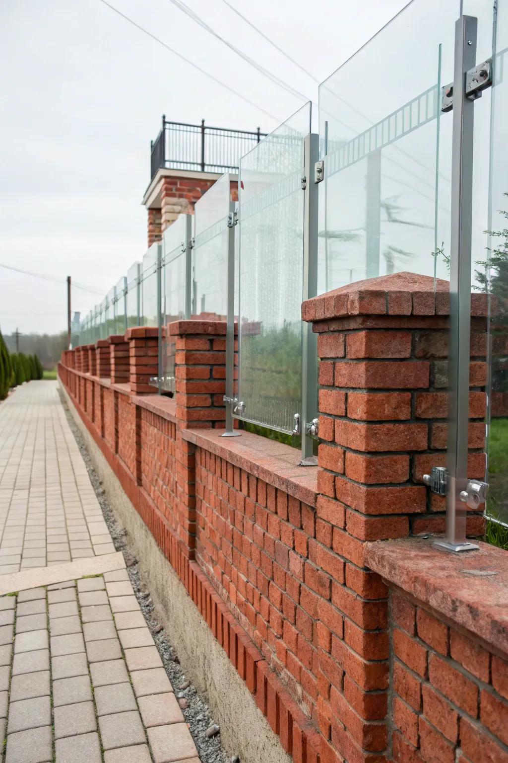 Glass inserts offer modernity and lightness to brick fences.