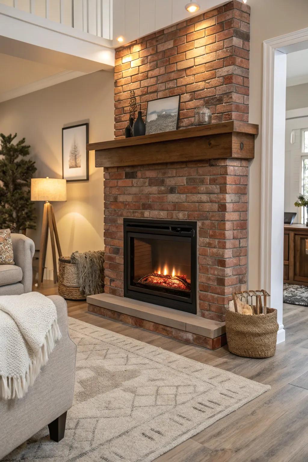 An electric insert offers a modern, efficient fireplace experience.