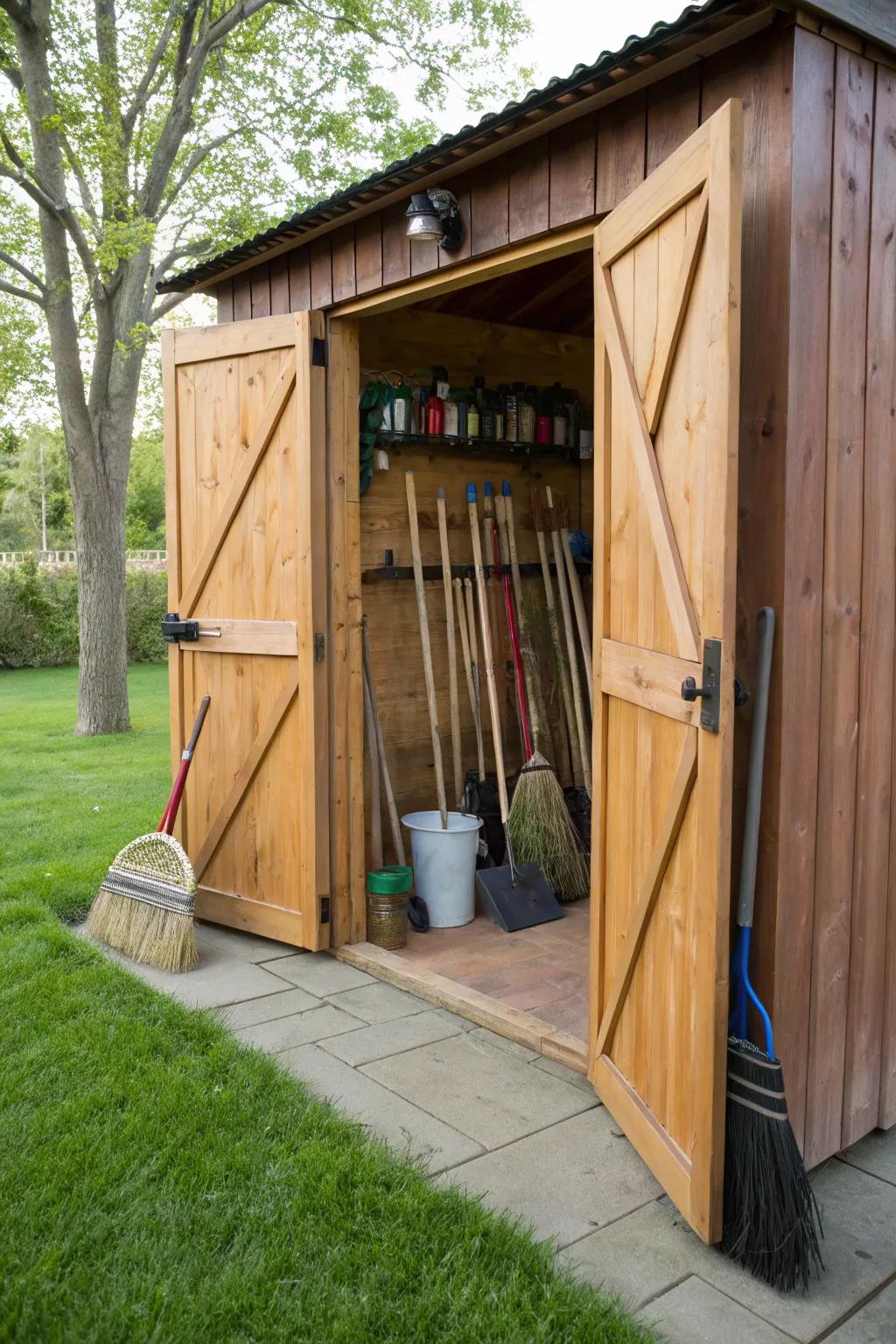 Outdoor sheds provide ample space for larger cleaning tools.