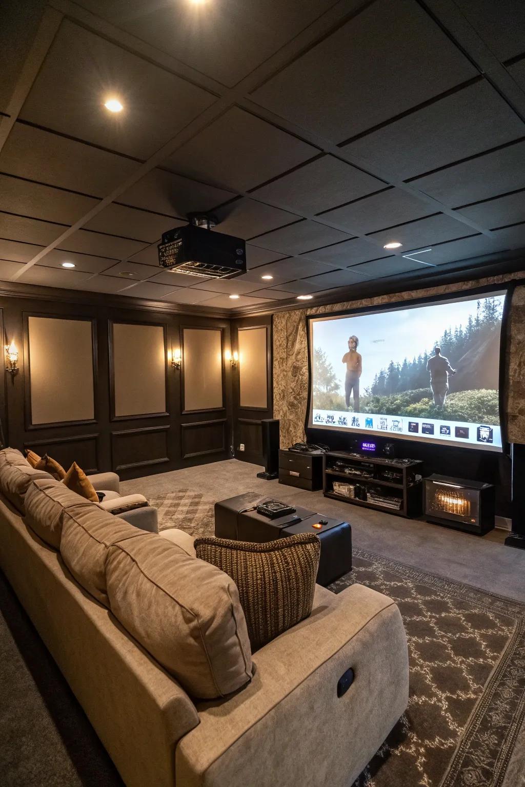 A hidden projector offers a cinematic experience in your game room.